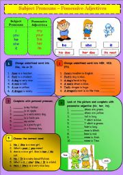 English Worksheet: Subject Pronoun and POssessive Adjectives