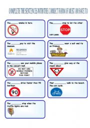 English Worksheet: complete the sentences with the correct form of must or have to