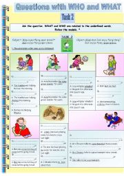 English Worksheet: Questions with WHO-WHAT