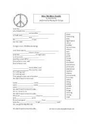 English worksheet: war - no more trouble