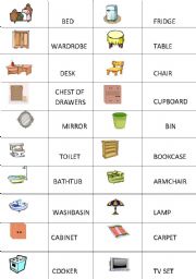 English Worksheet: Memory Game - Furniture