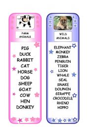 English Worksheet: BOOKMARK - wild animals, farm animals