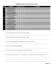 English Worksheet: Class Evaluation Form