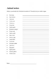 English worksheet: Animal noises