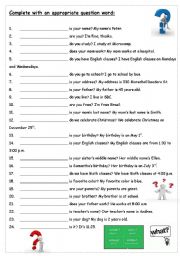 English Worksheet: Question Words