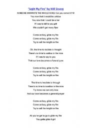 English Worksheet: Light My Fire by will young
