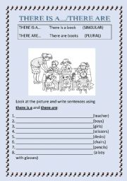 English Worksheet: There is a... There are...