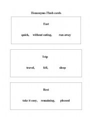 English Worksheet: Homonyms Flash Cards