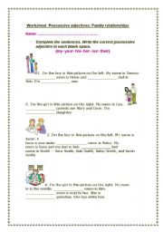 English Worksheet: possessive adjectives + family relationships