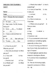 English Worksheet: English for Tourism 2