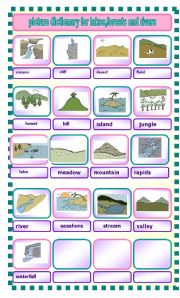 English Worksheet: picture dictionary for rivers, forests and lakes