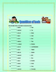 English Worksheet: Quantities of food and drink
