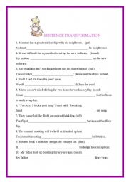 English Worksheet: SENTENCE TRANSFORMATION