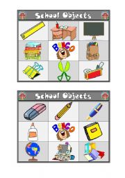 English Worksheet: School Bingo (1/2)