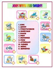 English Worksheet: Jobs with The Smurfs