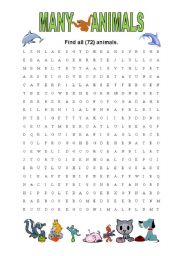 English Worksheet: 72 animals (+short key)