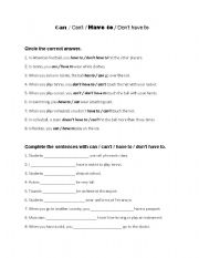 English Worksheet: can vs. have to