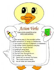 English Worksheet: action verbs