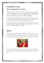 English worksheet: The Blackadder The Third. The Regency. Episode 1