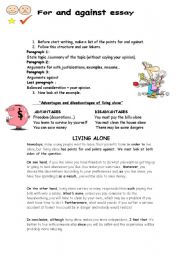 English Worksheet: For and against essay: LIVING ALONE