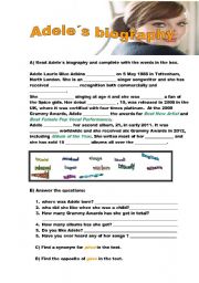 English Worksheet: Adeles biography