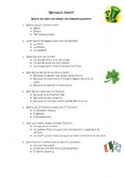 English Worksheet: Who was St. Patrick?