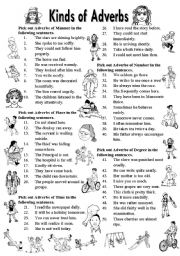 English Worksheet: Kinds of Adverbs(Editable with Answer Key)