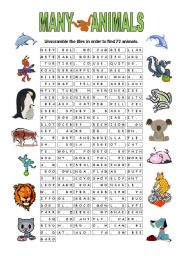 English Worksheet: 72 animals (+short key)