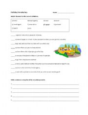 English worksheet: HOLIDAY VOCABULARY