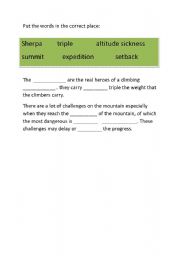 English worksheet: sports vocabulary (climbing)