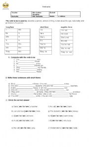 English Worksheet: verb to be