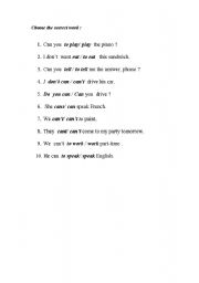 English Worksheet: can