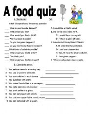 English Worksheet: a food quiz