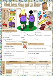 English Worksheet: What have they got in their schoolbag?