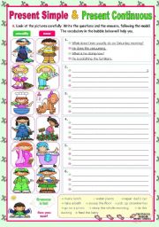 English Worksheet: Present Continuous & Simple Present - asking and answering