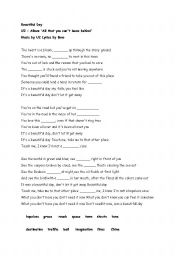 English worksheet: U2/Its A Beautiful Day Song Worksheet