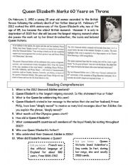 English Worksheet: Queen Elizabeth 60 years on the throne