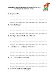 English worksheet: TRANSLATION EXERCISE 