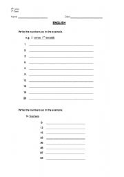 English worksheet: Test Hours, Cardinal numbers and Ordinal numbers