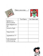 English Worksheet: Have you ever?