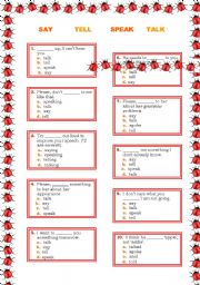 English Worksheet: say tell speak talk