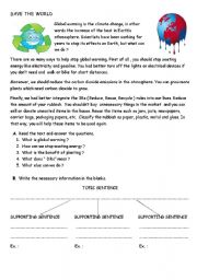 English Worksheet: SAVE THE WORLD ( GLOBAL WARMING )