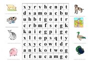 English Worksheet: wordsquare puzzle about animals