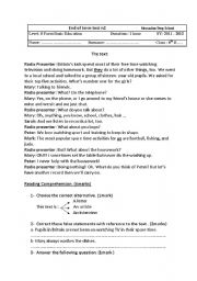 English Worksheet: End of term test 8th form