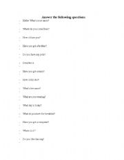 English worksheet: Easy Questionnaire