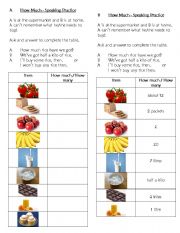 English Worksheet: How much/many Speaking Practice Gapfill
