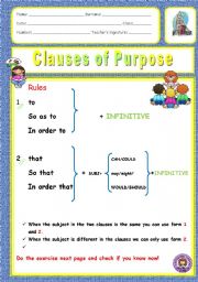 English Worksheet: Clauses of Purpose