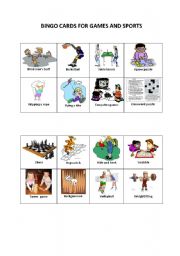 English Worksheet: Bingo cards about games and sports