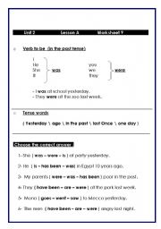 English Worksheet: verb to be past