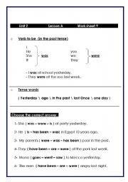 English worksheet: verb to be past